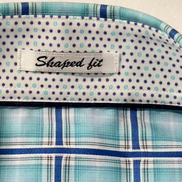 Bugatchi Uomo Button Shirt Men XXL ** Shaped Fit ** Flex Cuffs Blue White Check - Picture 4 of 13